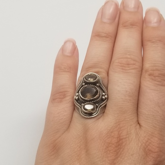 Sterling Silver Smokey Quartz Statement Ring size 8 - Picture 3 of 6